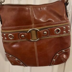 Kathy Van Zeeland Brown Leather Cross-body Bag era 2002, studded